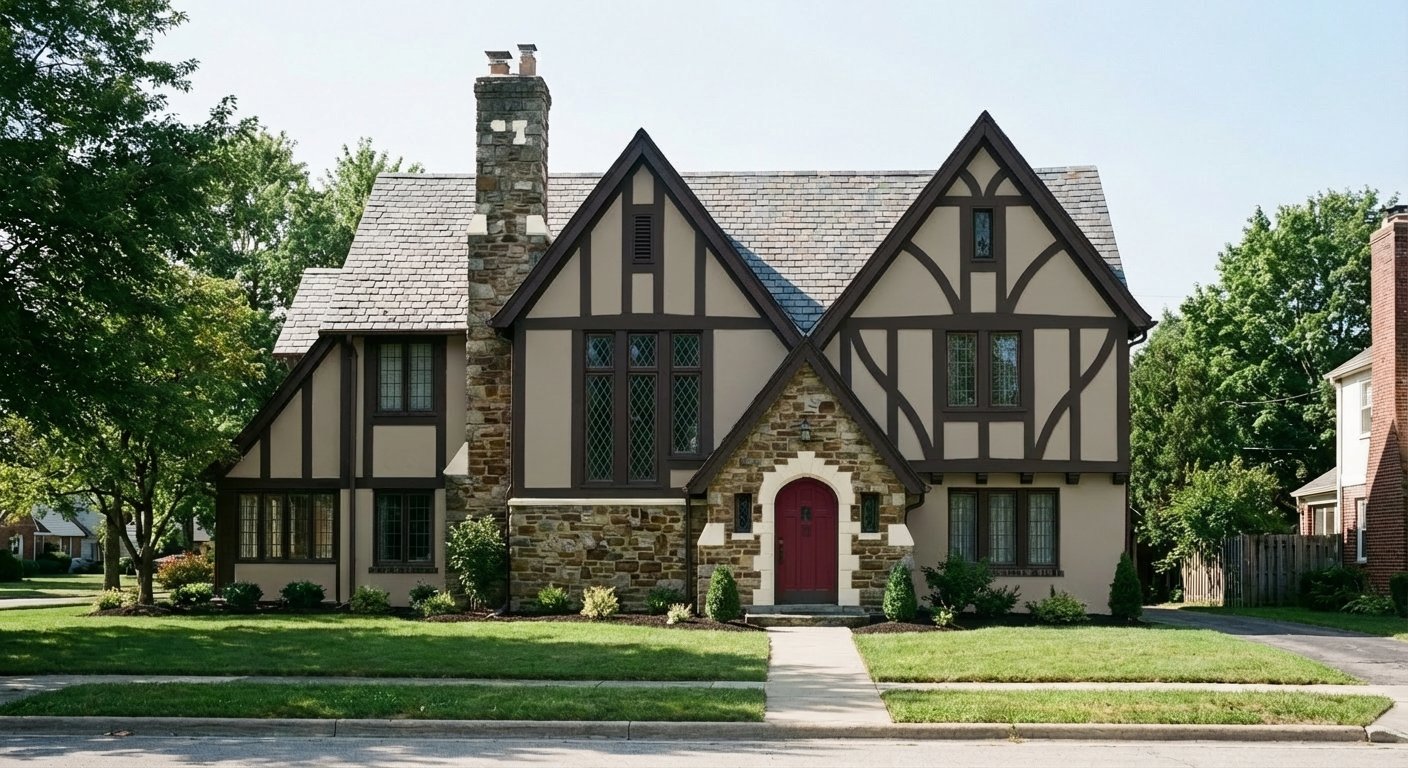 After: Tudor home with new paint colors applied