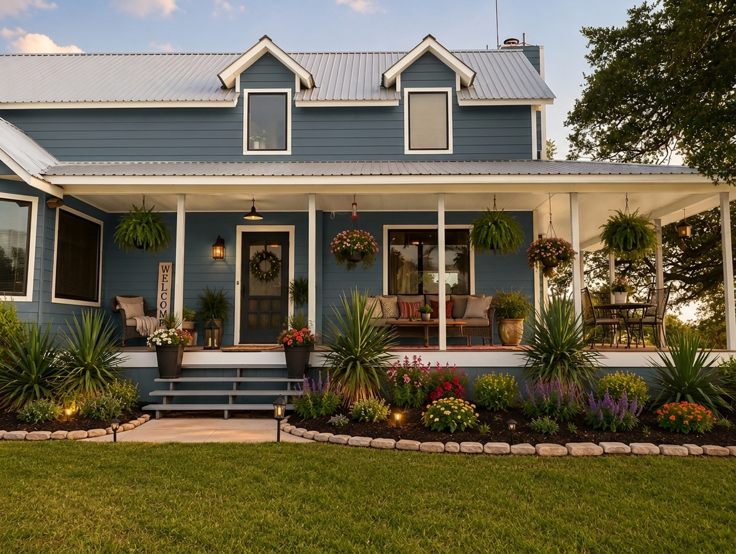 A home repainted in Smoky Blue and Creamy